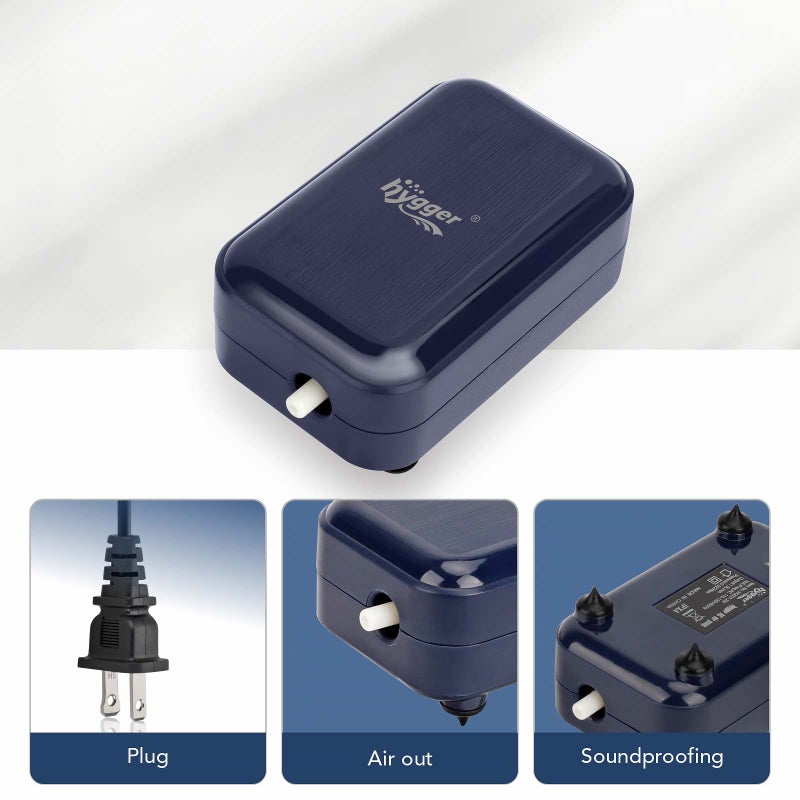 hygger Aquarium Air Pump, Adjustable Oxygen Pump Silent Powerful Aerator Pump 2W/3W/4.5W/6W/ 1 Air Outlets Ultra for Up to 30 Gallon Tank Single(2W) Without Accessories - Image 5