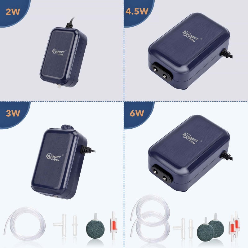 hygger Aquarium Air Pump, Adjustable Oxygen Pump Silent Powerful Aerator Pump 2W/3W/4.5W/6W/ 1 Air Outlets Ultra for Up to 30 Gallon Tank Single(2W) Without Accessories - Image 2