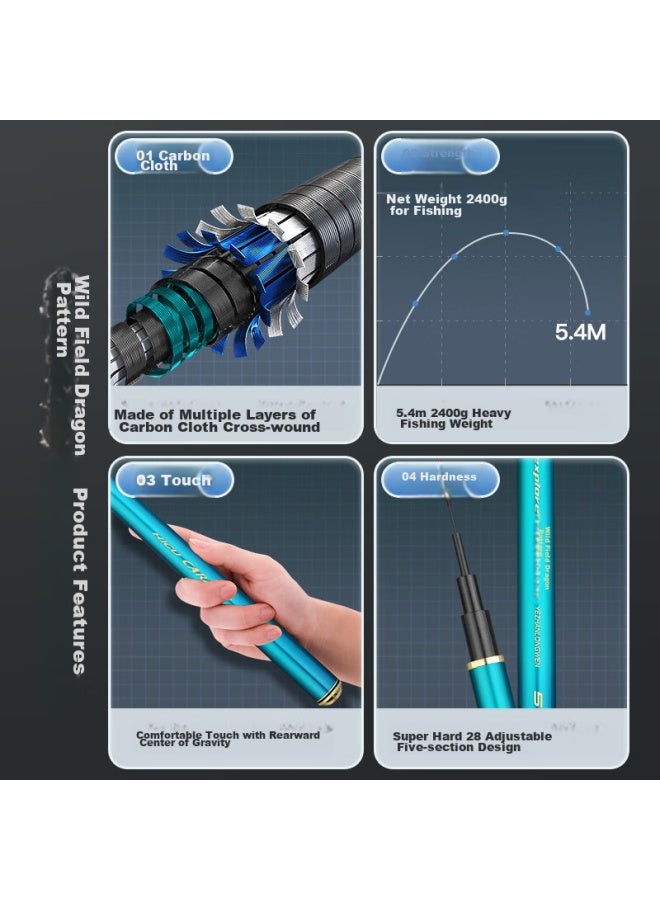 Clear Water Qingshui Wild Battle Dragon Pattern Fishing Rod, Handheld Rod, 28 Sections, Carbon Fiber, Ultra-hard, Ultra-large, Leisure All-purpose Rod, Carp And Crucian Carp Rod, 6.3 Meters - Image 1