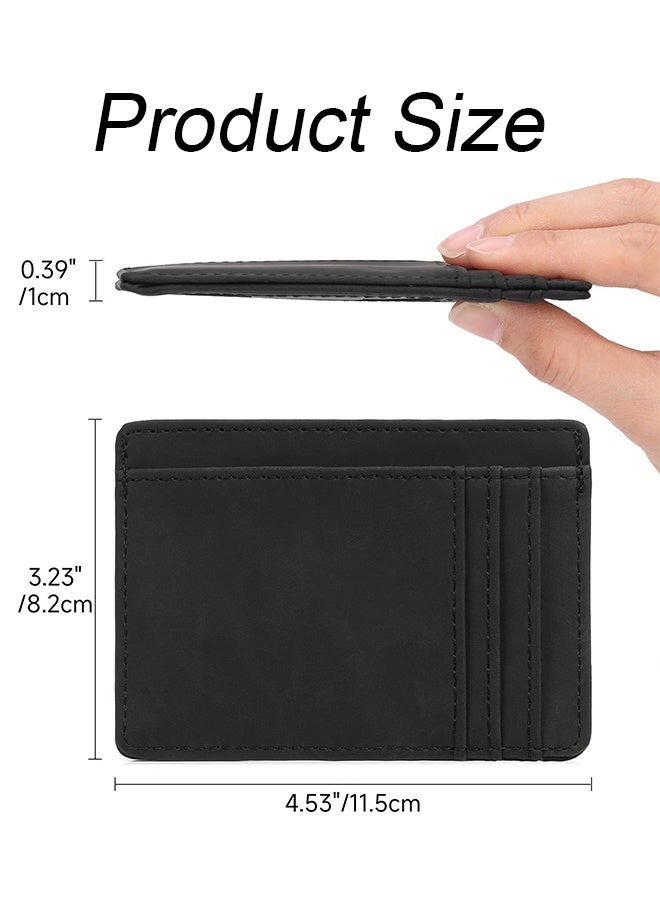Black Slim RFID Blocking Leather Card Holder,Minimalist Compact Front Pocket Wallet,Lightweight Credit ID Card Case for Men Women for Daily Commute,Travel,Business Trip,Shopping,Outdoor Activities - Image 4