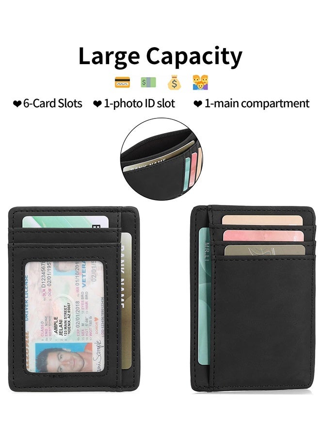 Black Slim RFID Blocking Leather Card Holder,Minimalist Compact Front Pocket Wallet,Lightweight Credit ID Card Case for Men Women for Daily Commute,Travel,Business Trip,Shopping,Outdoor Activities - Image 2