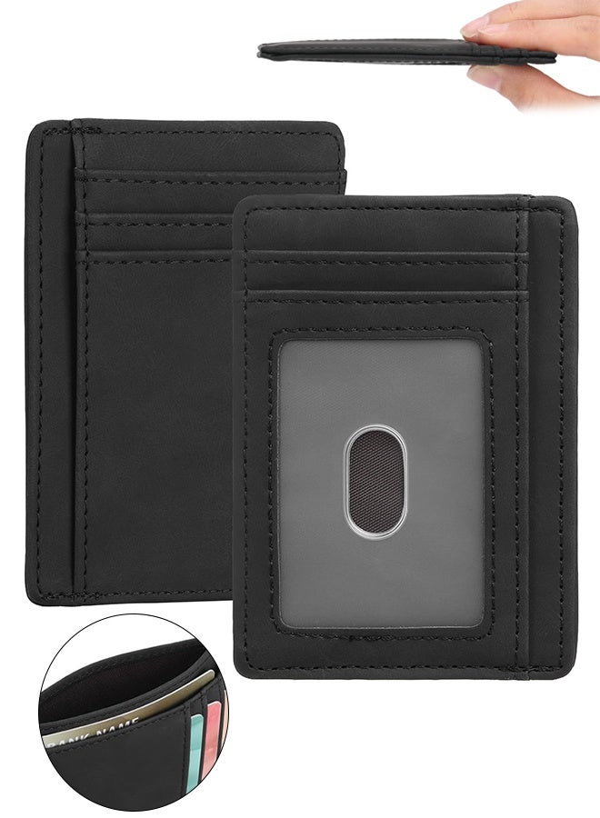Black Slim RFID Blocking Leather Card Holder,Minimalist Compact Front Pocket Wallet,Lightweight Credit ID Card Case for Men Women for Daily Commute,Travel,Business Trip,Shopping,Outdoor Activities - Image 1