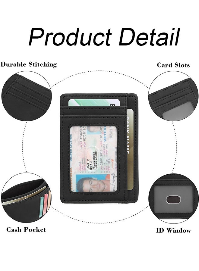 Black Slim RFID Blocking Leather Card Holder,Minimalist Compact Front Pocket Wallet,Lightweight Credit ID Card Case for Men Women for Daily Commute,Travel,Business Trip,Shopping,Outdoor Activities - Image 3