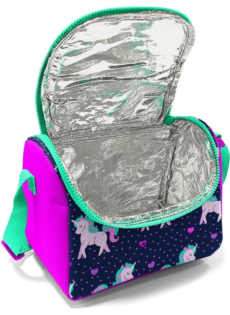 CORAL HIGH - Kids Navy Blue Pink Unicorn Patterned Thermo Lunch Box 11727 - Image 1