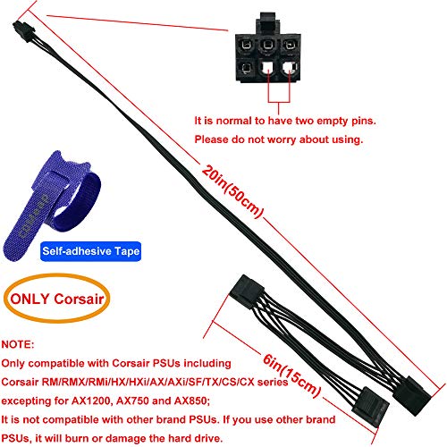 COMeap Molex Power Cable for Corsair PSUs, 6 Pin to 3X 4 Pin Molex Female Hard Drive Power Adapter Splitter for BTC Mining Riser Card 20-in - Image 2