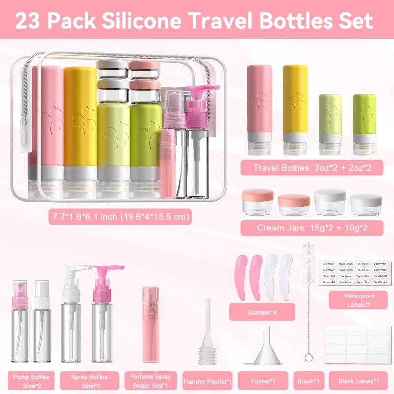 INSFIT 23 Pack Travel Bottles for Toiletries, TSA Approved Silicone Travel Size Toiletries with Toiletry Bag, BPA Free Leak Proof Refillable Travel Essentials for Liquids Shampoo Conditioner Lotion - Image 3