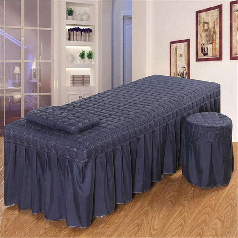 Massage Table Skirt Thick Quilting Bed Skirt Beauty Salon Massage Plaid Cover Sheet SPA Full with Hole, 1pc(Dark blue,190x80 bedskirt only) - Image 4