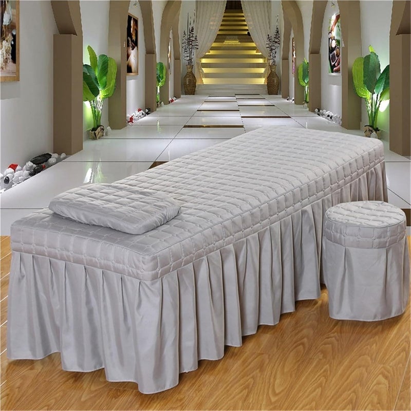 Massage Table Skirt Thick Quilting Bed Skirt Beauty Salon Massage Plaid Cover Sheet SPA Full with Hole, 1pc(Dark blue,190x80 bedskirt only) - Image 2