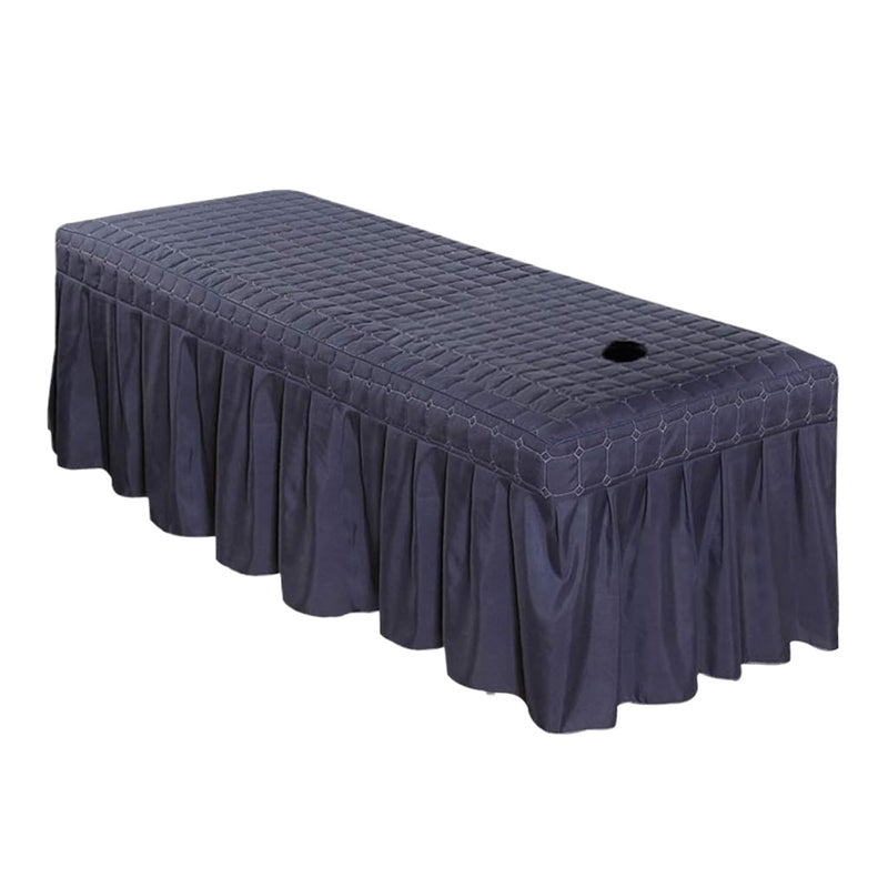 Massage Table Skirt Thick Quilting Bed Skirt Beauty Salon Massage Plaid Cover Sheet SPA Full with Hole, 1pc(Dark blue,190x80 bedskirt only) - Image 1