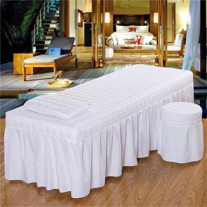 Massage Table Skirt Thick Quilting Bed Skirt Beauty Salon Massage Plaid Cover Sheet SPA Full with Hole, 1pc(Dark blue,190x80 bedskirt only) - Image 3