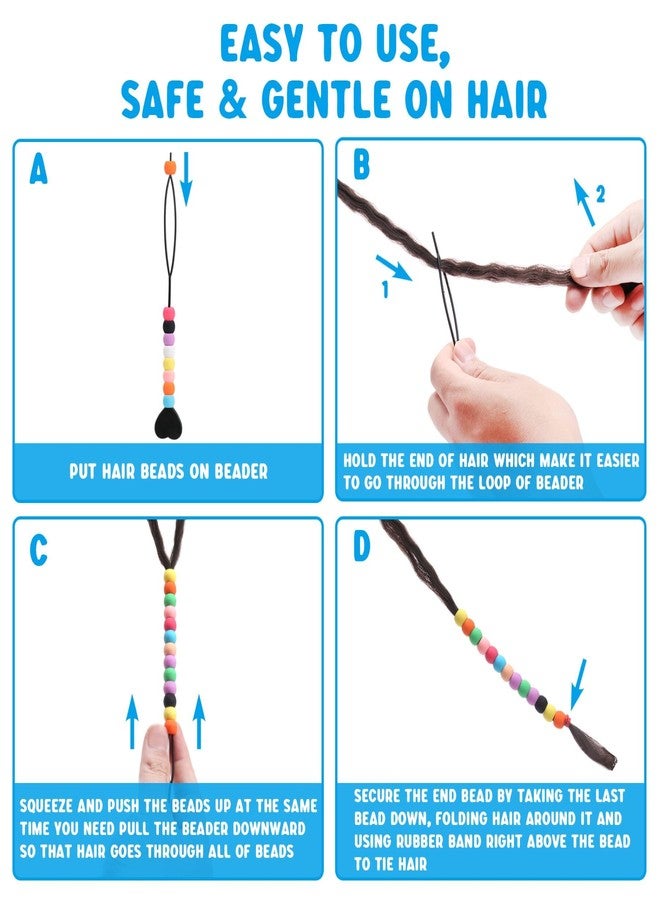 COSOOS 100 Small Silicone Hair Beads for Girls, Diameter 5mm, Colorful Soft Mini Rubber Beads for Braids, 2 Plastic Quick Beaders, 50 Elastic Rubber Bands - Image 3