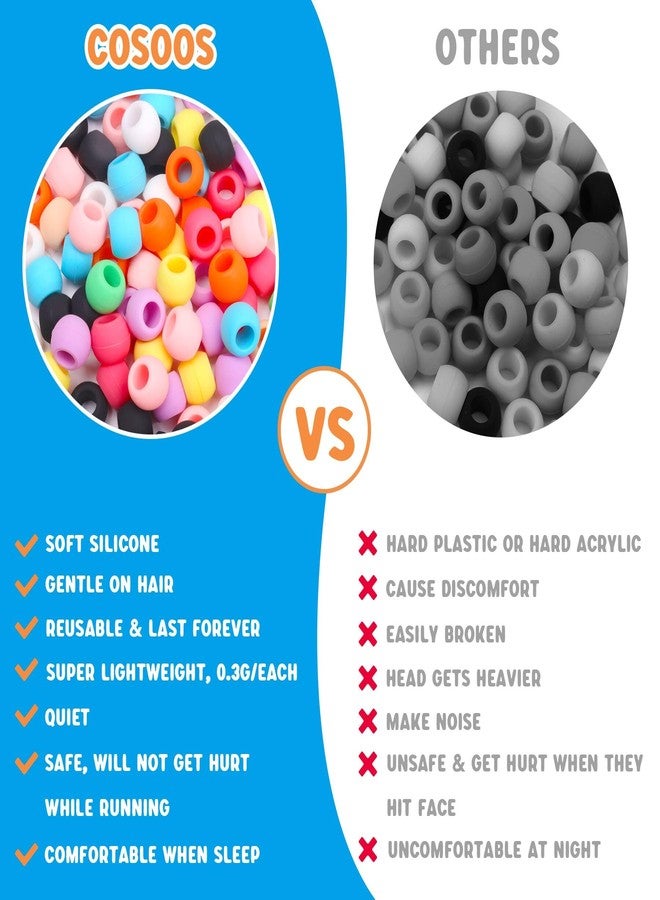 COSOOS 100 Small Silicone Hair Beads for Girls, Diameter 5mm, Colorful Soft Mini Rubber Beads for Braids, 2 Plastic Quick Beaders, 50 Elastic Rubber Bands - Image 4