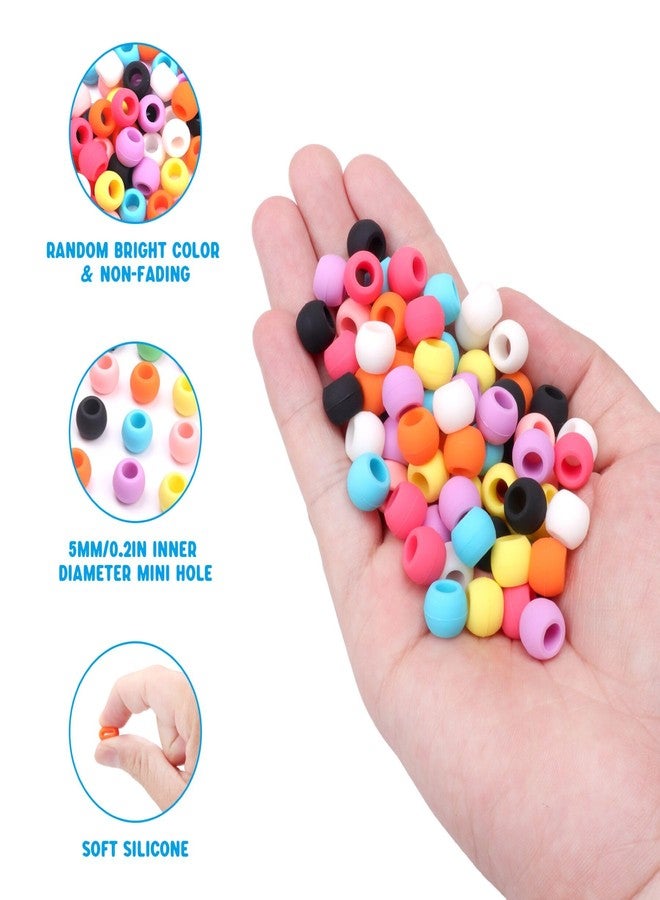 COSOOS 100 Small Silicone Hair Beads for Girls, Diameter 5mm, Colorful Soft Mini Rubber Beads for Braids, 2 Plastic Quick Beaders, 50 Elastic Rubber Bands - Image 5