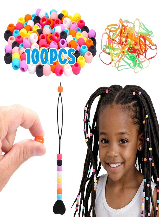COSOOS 100 Small Silicone Hair Beads for Girls, Diameter 5mm, Colorful Soft Mini Rubber Beads for Braids, 2 Plastic Quick Beaders, 50 Elastic Rubber Bands - Image 1