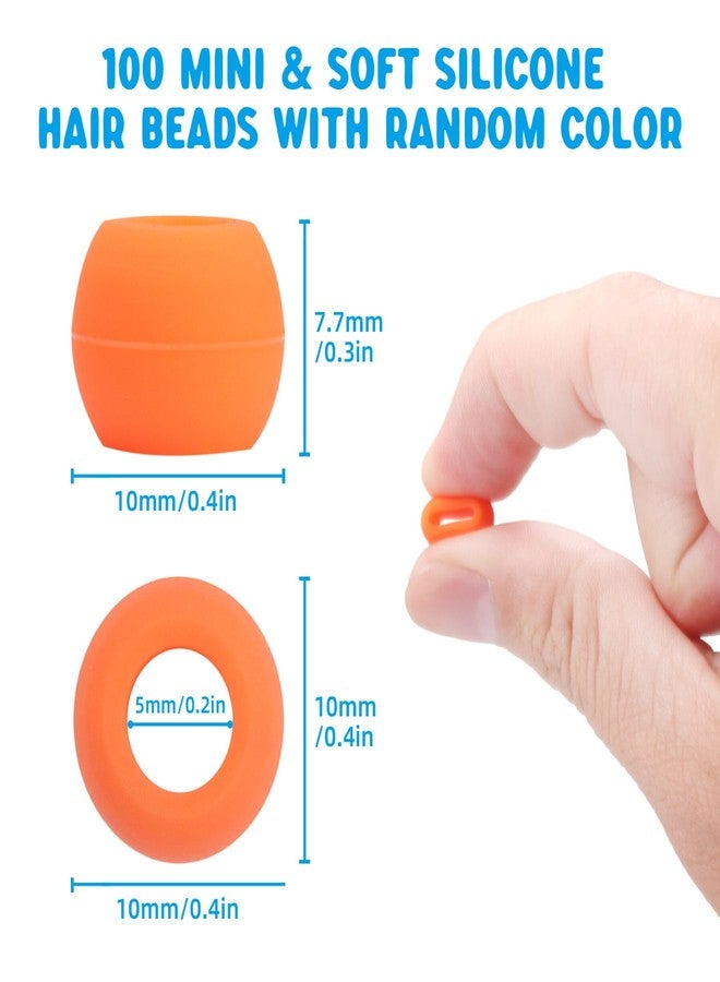 COSOOS 100 Small Silicone Hair Beads for Girls, Diameter 5mm, Colorful Soft Mini Rubber Beads for Braids, 2 Plastic Quick Beaders, 50 Elastic Rubber Bands - Image 2