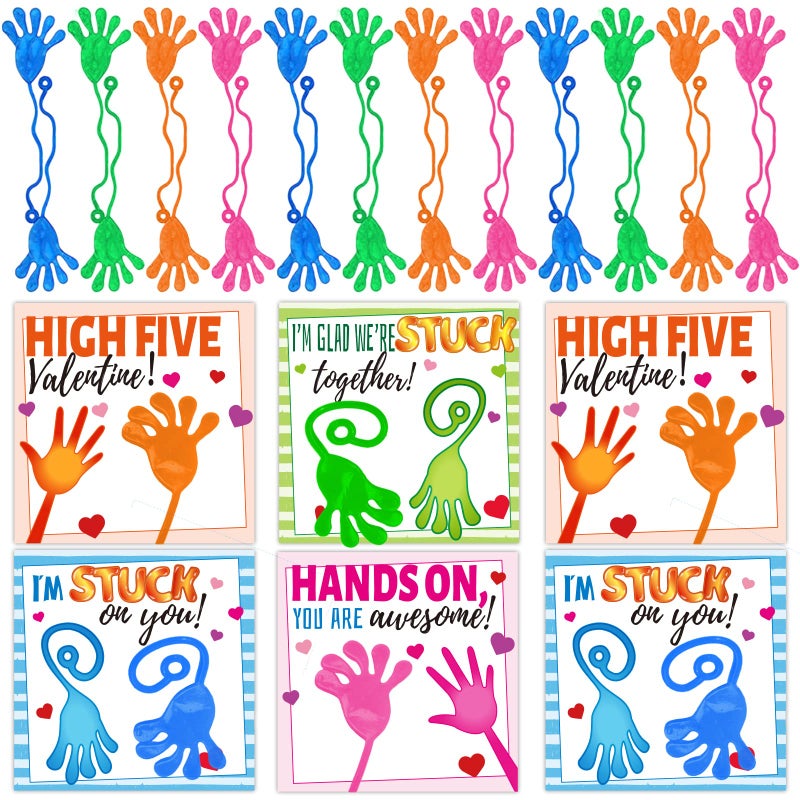 gisgfim 36 Packs Valentines Day Card with Sticky Slap Hands, Slappy Hands Sticky Funny Slap Hands Valentine Classroom Exchange Gifts Cards for Kids Student Stretchy Fingers for Valentine's Party Favor - Image 1