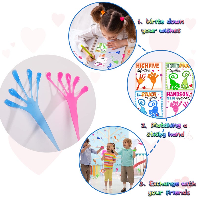 gisgfim 36 Packs Valentines Day Card with Sticky Slap Hands, Slappy Hands Sticky Funny Slap Hands Valentine Classroom Exchange Gifts Cards for Kids Student Stretchy Fingers for Valentine's Party Favor - Image 4