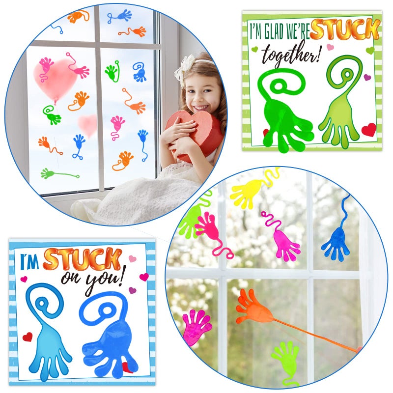 gisgfim 36 Packs Valentines Day Card with Sticky Slap Hands, Slappy Hands Sticky Funny Slap Hands Valentine Classroom Exchange Gifts Cards for Kids Student Stretchy Fingers for Valentine's Party Favor - Image 5