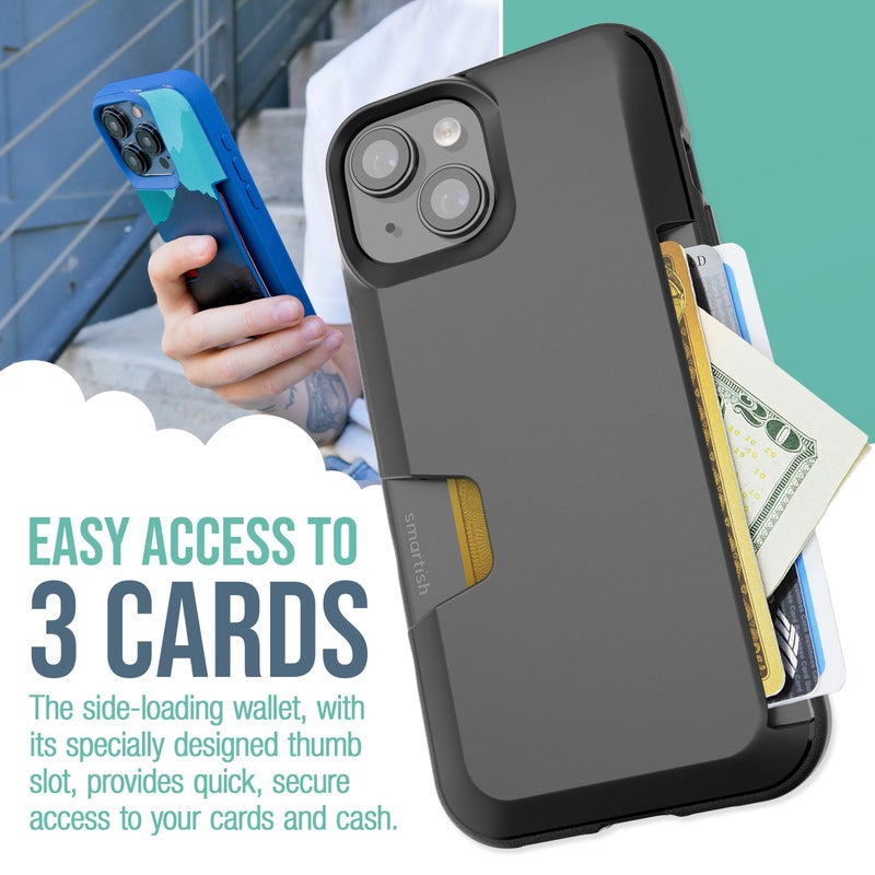 SmartishÂ® iPhone 15 Wallet Case - Wallet Slayer Vol. 1 [Slim + Protective] Credit Card Holder - Drop Tested Hidden Card Slot Cover Compatible with Apple iPhone 15 - Black Tie Affair - Image 2