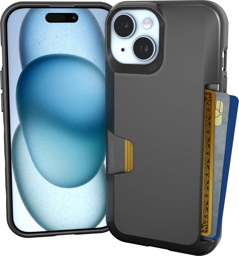 SmartishÂ® iPhone 15 Wallet Case - Wallet Slayer Vol. 1 [Slim + Protective] Credit Card Holder - Drop Tested Hidden Card Slot Cover Compatible with Apple iPhone 15 - Black Tie Affair - Image 1