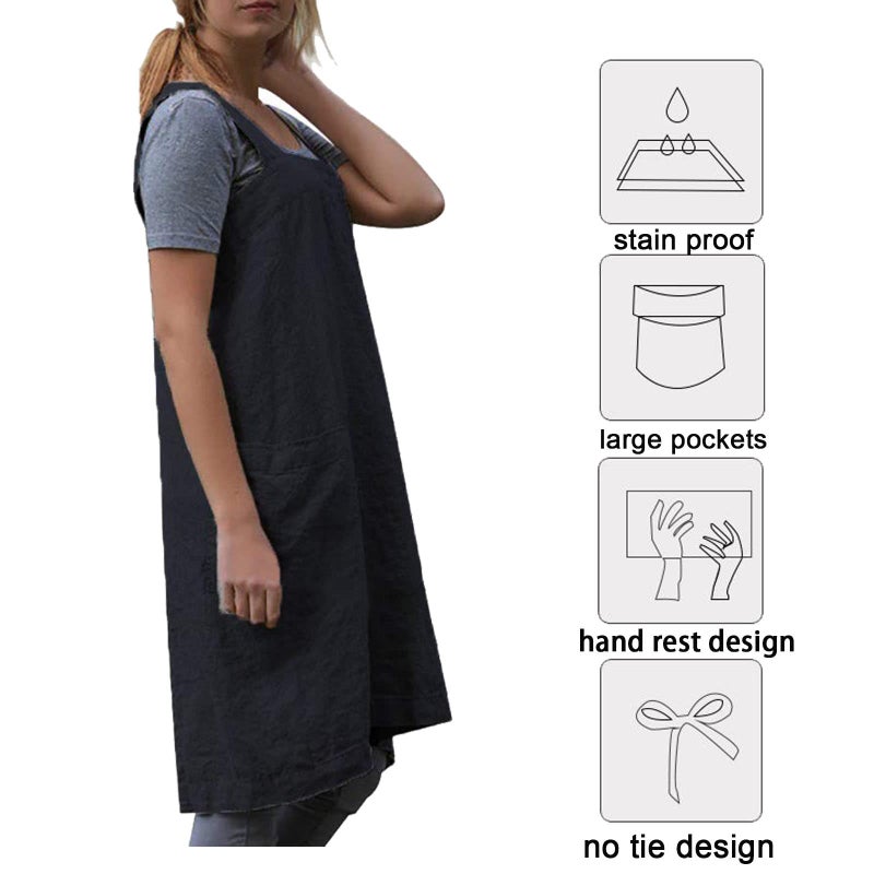 ZQFFB Pinafore Cross Back Apron for Women with Pockets Japanese Smock for Work Gardening Cooking Painting Baking - Image 5