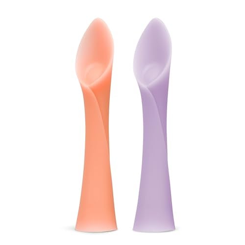Olababy 100% Silicone Soft-Tip Training Spoon for Baby Led Weaning 2pack (Coral/Lilac) - Image 1