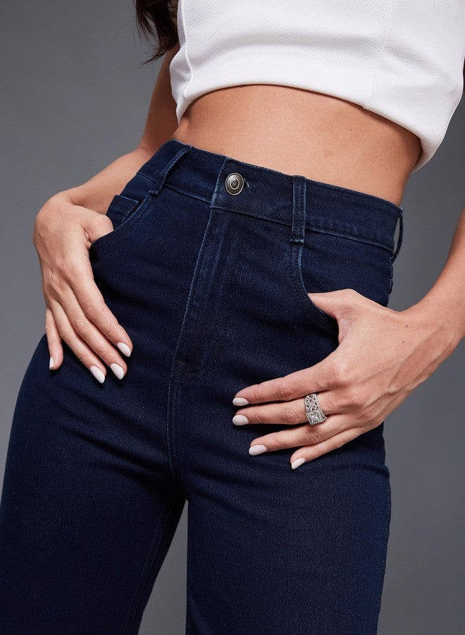 مس تشايس بنطلون جينز نسائي واسع الساق بخصر عالٍ وطول عادي قابل للتمدد من Miss Chase (مقاسات كبيرة) (MCSS22DEN12-36-319-34، أزرق داكن، 34) - Image 5