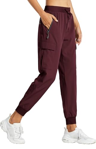 Libin Womens Cargo Joggers Lightweight Quick Dry Hiking Pants Athletic Lounge Casual Travel Wine Red M