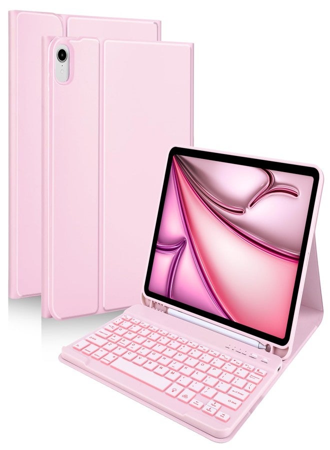MMK for iPad Air 11 inch Case with Keyboard (M3 2025 / M2 2024) & iPad Pro 11 Inch case (1st Gen 2018), with 7 Colors Backlit Bluetooth Keyboard Cover with Pencil Holder for iPad Air 4th/5th Gen-Pink - Image 1