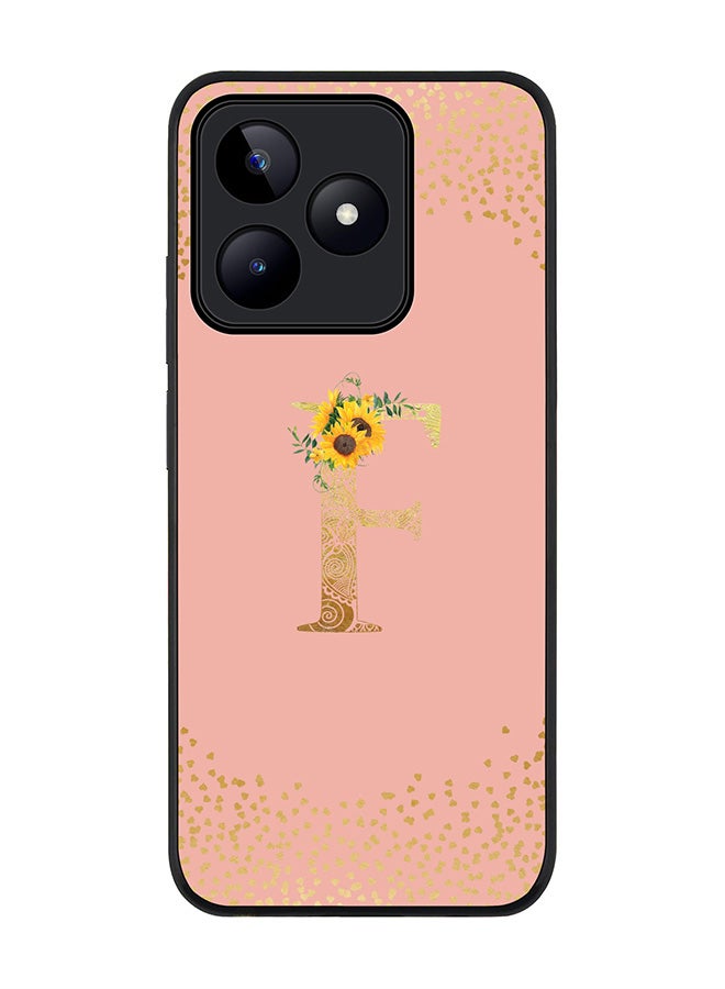 Stylizedd Rugged Black edge case for Realme C51 / Realme Note 50 4G,Custom Monogram Initial Letter Floral Pattern Alphabet - F (Rose Pink) - Image 1