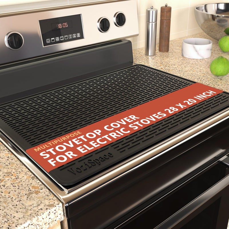 Silicone Electric Stove Top Cover Mat 28x20Ceramic Stove top Cover Heat Resistant Glass Cooktop Cover Flat RV Range Stovetop Protector Extra Large Silicone Dish Drying Mat BLACK