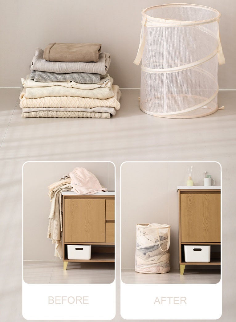 Mesh Popup Laundry Basket with Handles for Space-saving Storage for Dirty Clothes and Household Items - Image 3