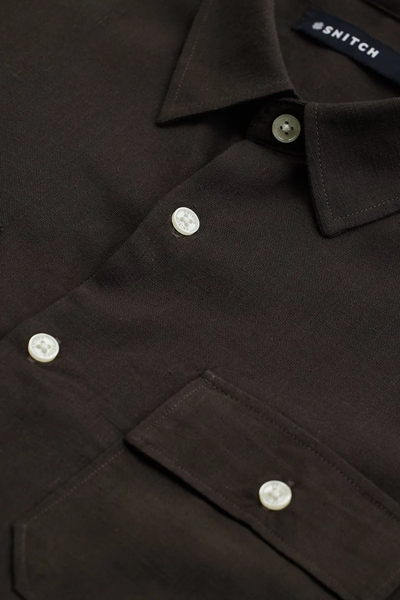 SNITCH Dark Brown Solid Long Sleeve Regular Fit Shirt