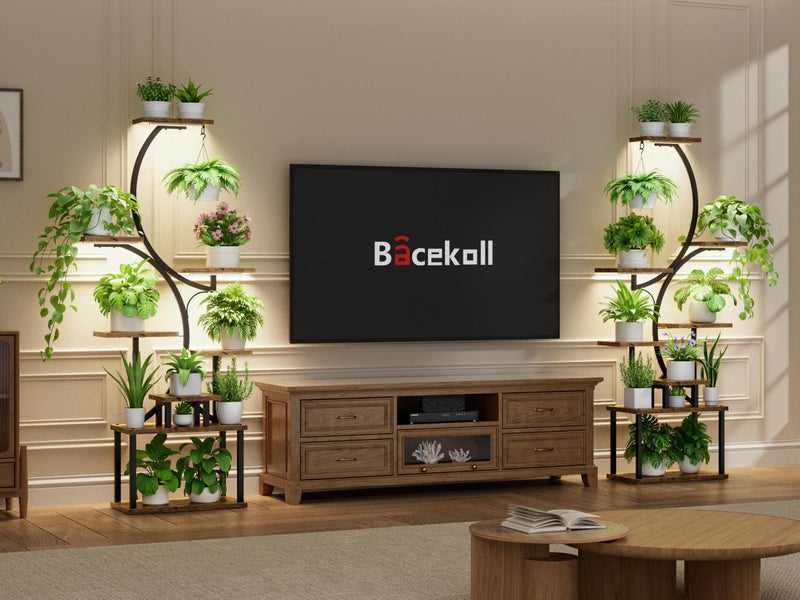 BACEKOLL Plant Stand Indoor with Grow Lights - 62" Tall Plant Shelf, Lighted Corner Plant Stands for Indoor Growing, 8 Tiered Large Flower Holder, S-Shaped Decorative Rack for Living Room, Patent Design, Brown - Image 5