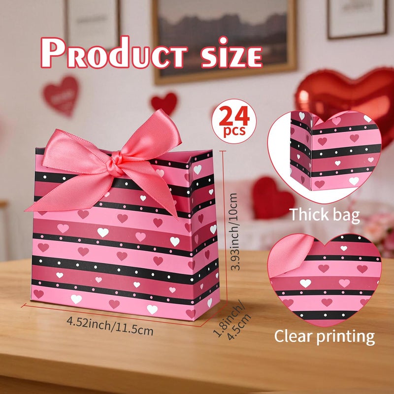 Nimbbex 24 Pack Small Valentines Gift Bags with Bow Ribbons, 4.5" X 1.8" X 3.9" Valentines Gift Bags, Mini Valentines Bags for Weddings, Holidays, Classroom, Valentine's Decorations Party Favors - Image 3