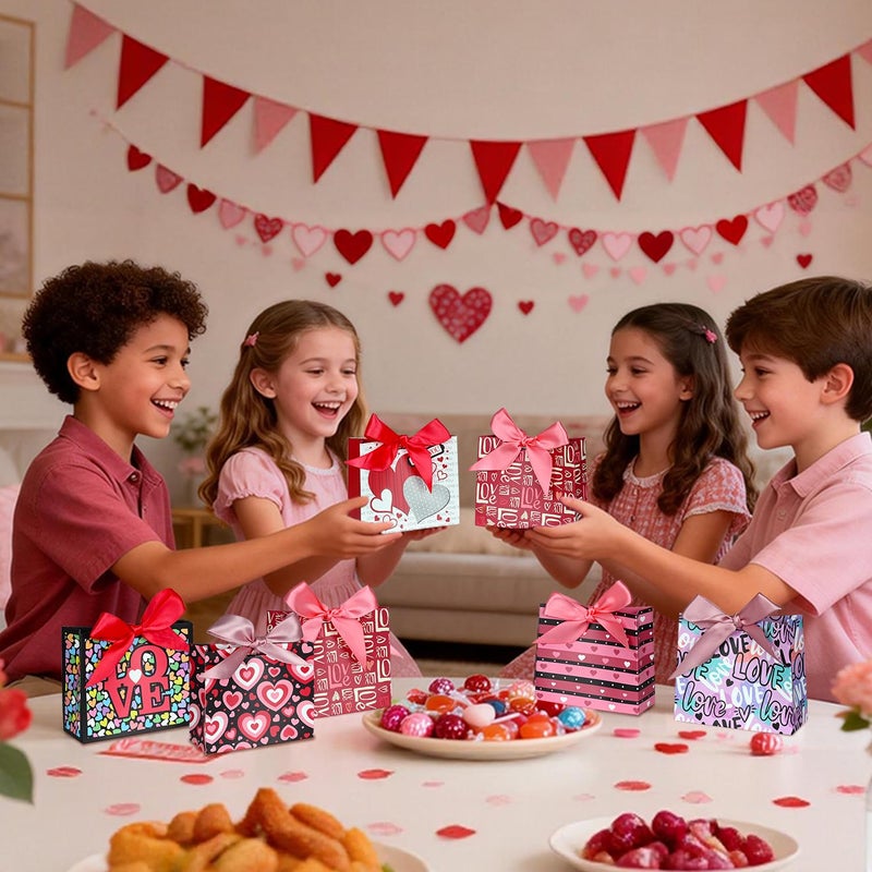 Nimbbex 24 Pack Small Valentines Gift Bags with Bow Ribbons, 4.5" X 1.8" X 3.9" Valentines Gift Bags, Mini Valentines Bags for Weddings, Holidays, Classroom, Valentine's Decorations Party Favors - Image 4