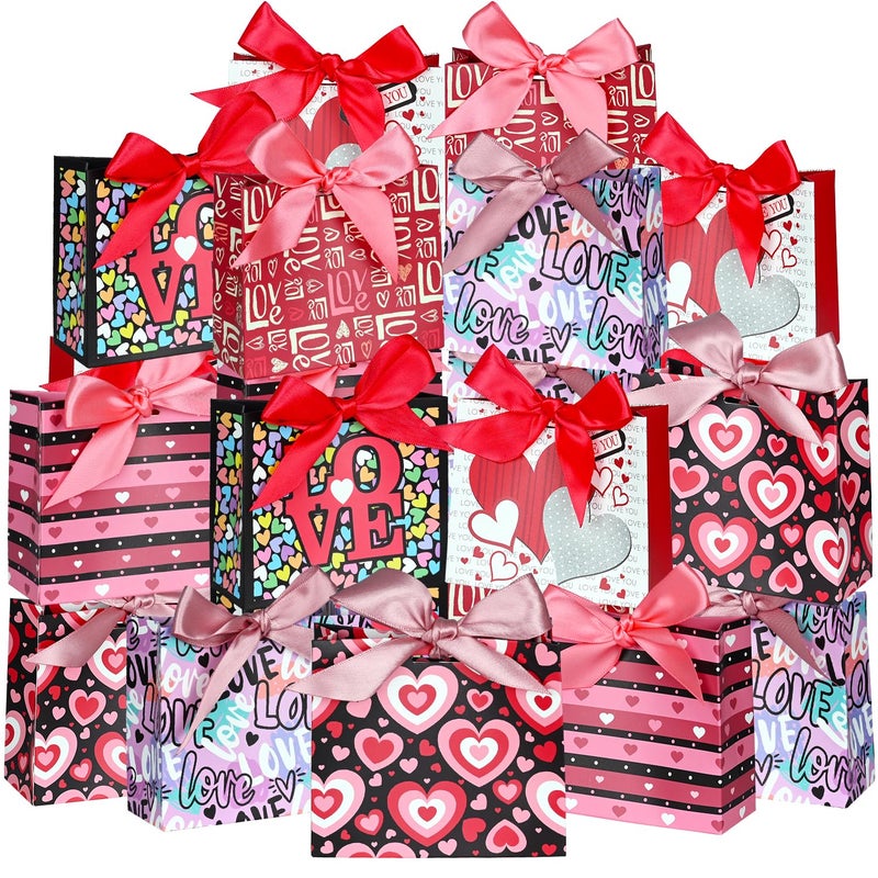 Nimbbex 24 Pack Small Valentines Gift Bags with Bow Ribbons, 4.5" X 1.8" X 3.9" Valentines Gift Bags, Mini Valentines Bags for Weddings, Holidays, Classroom, Valentine's Decorations Party Favors - Image 1