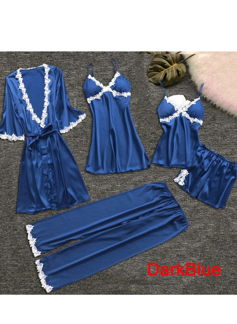 5 Pcs Pajamas Mid Sleeves Lounge Clothes Robe Pajamas Set  - Image 2