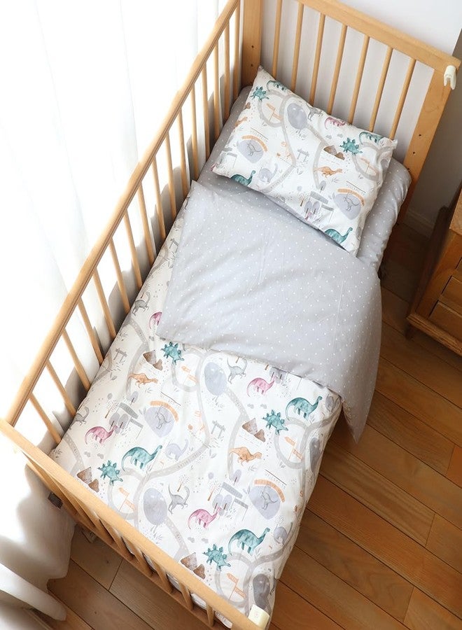 Emenpy 100% Cotton Crib Bedding Set for Baby Boys Girls,3 Pcs Baby Bed Linen Include Duvet Cover,Fitted Sheet,Pillowcase,Nursery Decoration,No Filler (Grey) - Image 1