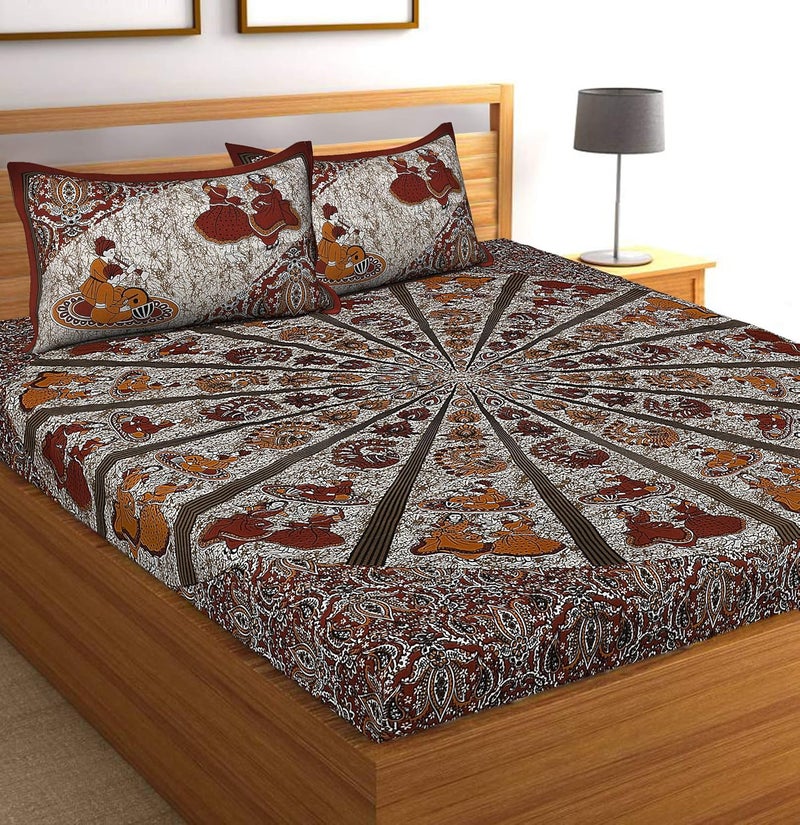 Monique Brand 144 TC 100 Pure Cotton Rajasthani Jaipuri Printed Double Bedsheet Size Bedsheet for Double Bed with 2 Pillow Cover Maroon - Image 3