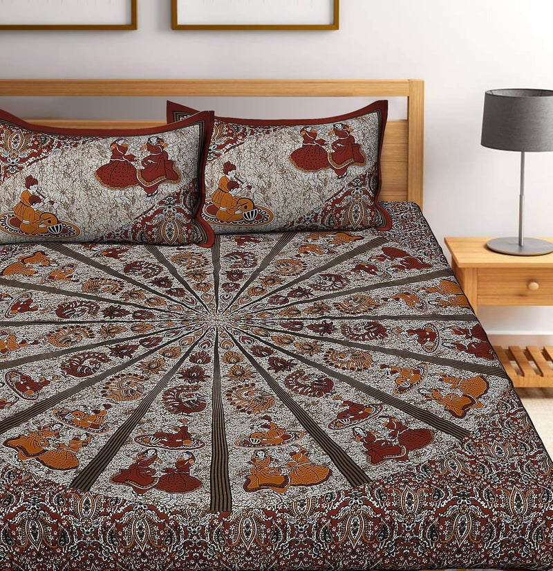 Monique Brand 144 TC 100 Pure Cotton Rajasthani Jaipuri Printed Double Bedsheet Size Bedsheet for Double Bed with 2 Pillow Cover Maroon - Image 2