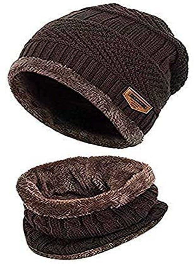 NAITH Men's Woolen Cap with Neck Muffler/Neckwarmer Set of 2 Free Size for Men Women for Snow Winters and Cold Places (Free Size, Brown) - Image 3