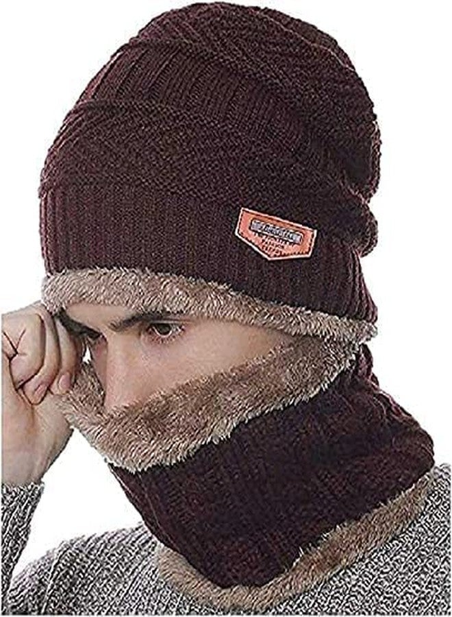 NAITH Men's Woolen Cap with Neck Muffler/Neckwarmer Set of 2 Free Size for Men Women for Snow Winters and Cold Places (Free Size, Brown) - Image 4