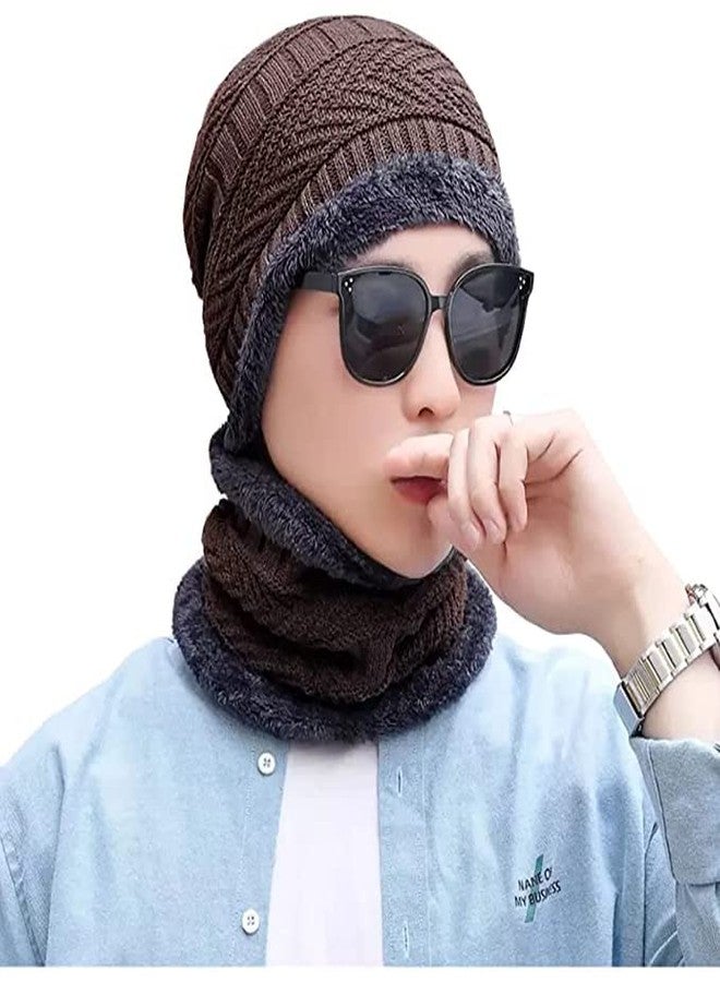 NAITH Men's Woolen Cap with Neck Muffler/Neckwarmer Set of 2 Free Size for Men Women for Snow Winters and Cold Places (Free Size, Brown) - Image 1