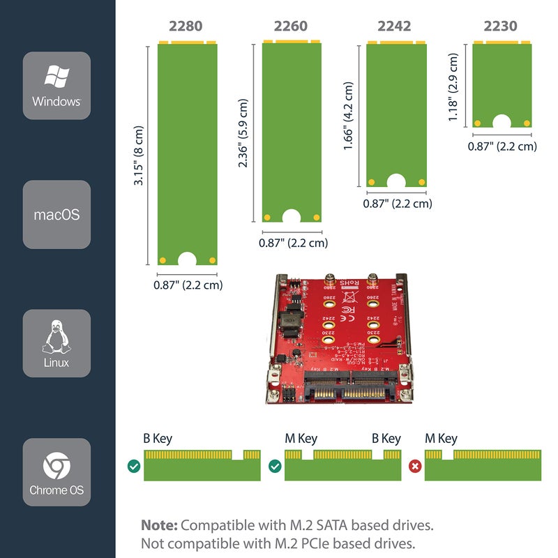 StarTech.com M.2 to SATA Adapter - Dual Slot - for 2.5in Drive Bay - RAID - M.2 SSD - M.2 Adapter - M.2 SSD Adapter , TAA (S322M225R) - Image 3