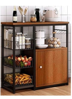AGD Storage unit, multi-shelf kitchen, with side hooks and closed storage space, multi-functional storage rack for microwave oven.  - Image 1