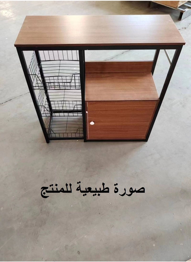 AGD - Storage unit, multi-shelf kitchen, with side hooks and closed storage space, multi-functional storage rack for microwave oven. - Image 1