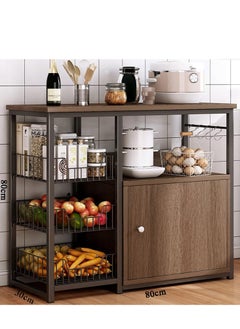 AGD Storage unit, multi-shelf kitchen, with side hooks and closed storage space, multi-functional storage rack for microwave oven.  - Image 3