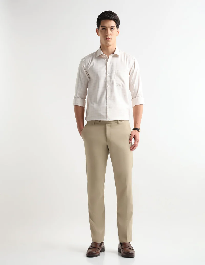 Arrow Beige Textured Graph Checked Auto Press Shirt for Men | Best Price UAE
