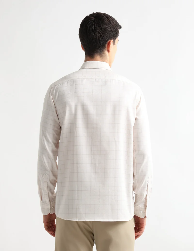 Arrow Beige Textured Graph Checked Auto Press Shirt for Men | Best Price UAE